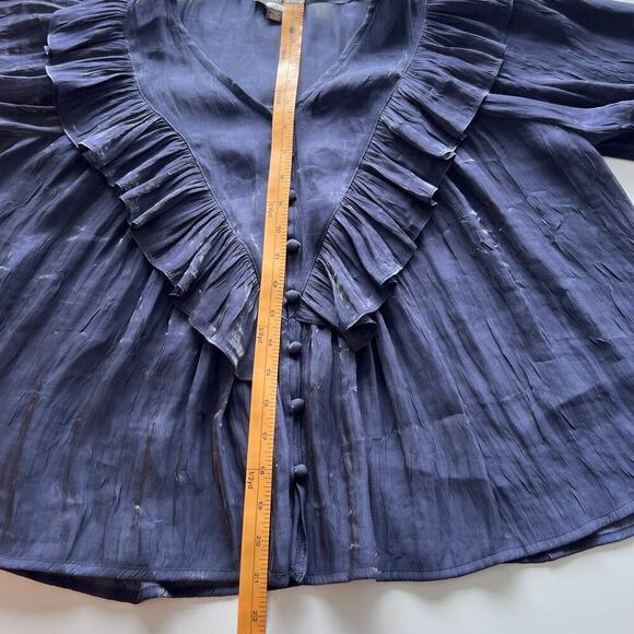 Current Air Navy V-Neck Sheer Button Up Long Sleeve Blouse- XS - Picture 6 of 8